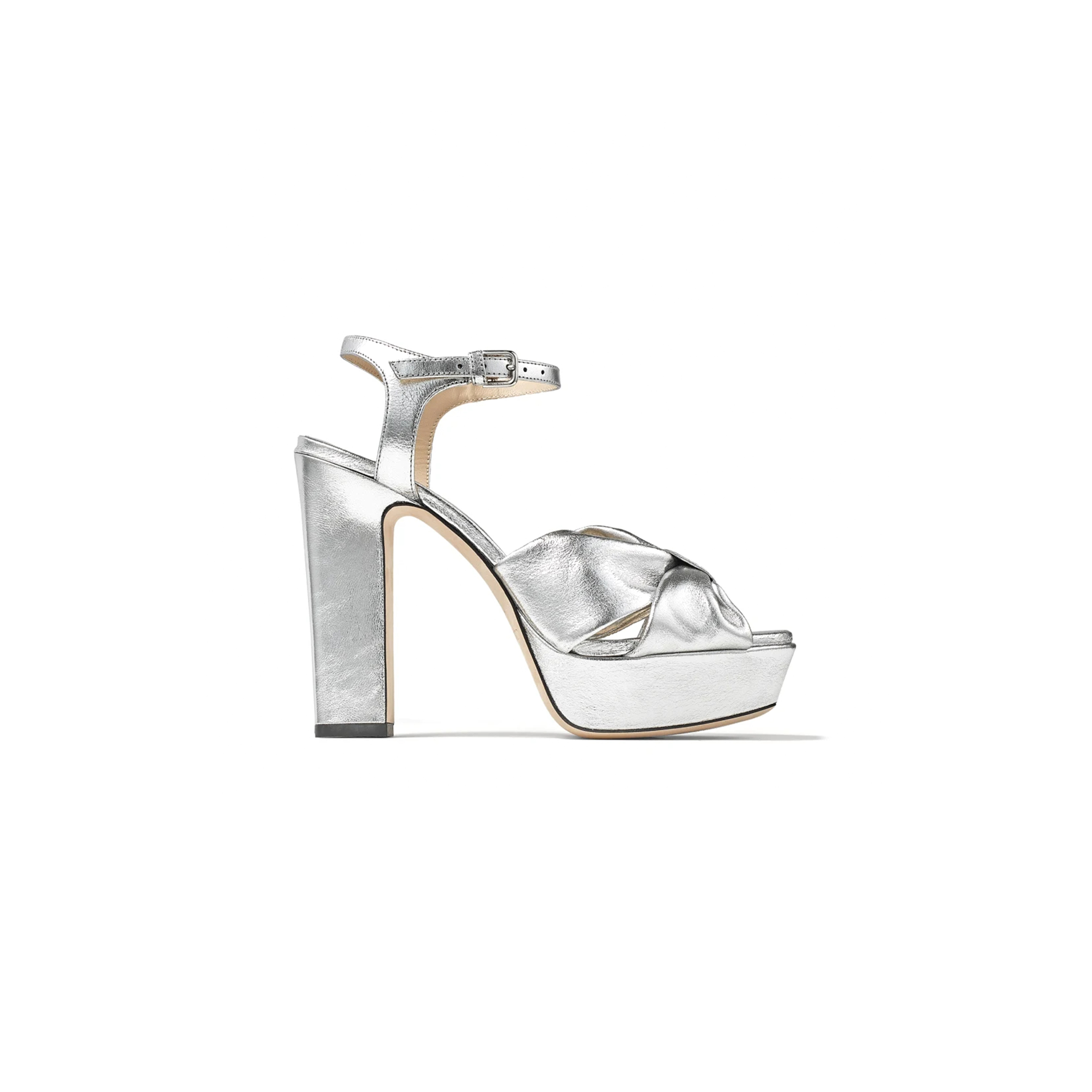 JIMMY CHOO HELOISE 120 SILVER METALLIC NAPPA LEATHER PLATFORM SANDALS HELOISE120MNA JIMMY CHOO HELOISE 120 SILVER METALLIC NAPPA LEATHER PLATFORM SANDALS HELOISE120MNA